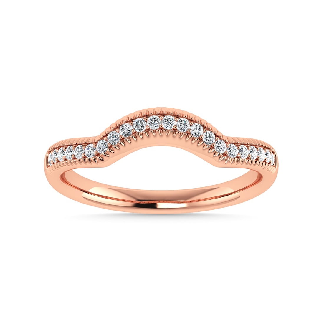 Diamond 1/10 Ct.Tw. Chevron Band in 14K Rose Gold: Diamond 1/10 Ct.Tw. Chevron Band in 14K Rose Gold 14k Rose Gold Stone Color: G-h Stone Clarity: Si2 Each ring is presented in standard size 6.5. Complimentary resizing is available between sizes 510 (