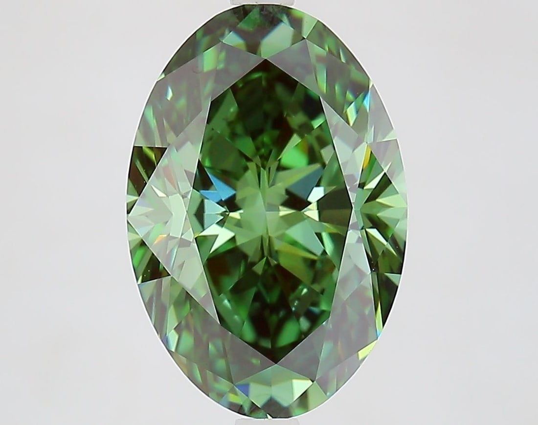 Loose Diamond - OVAL 4.54ct Fancy Vivid Green VVS2: Loose Diamond - OVAL 4.54ct Fancy Vivid Green VVS2 Source: This is a real non-mined Diamond that has been grown in a lab Shape: OVAL Carats: 4.54 Color: Fancy Vivid Green Certification: IGI Video: