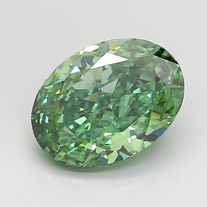 Loose Diamond - OVAL 2.1ct Fancy Vivid Green VVS2: Loose Diamond - OVAL 2.1ct Fancy Vivid Green VVS2 Source: This is a real non-mined Diamond that has been grown in a lab Shape: OVAL Carats: 2.1 Color: Fancy Vivid Green Certification: IGI Video:
