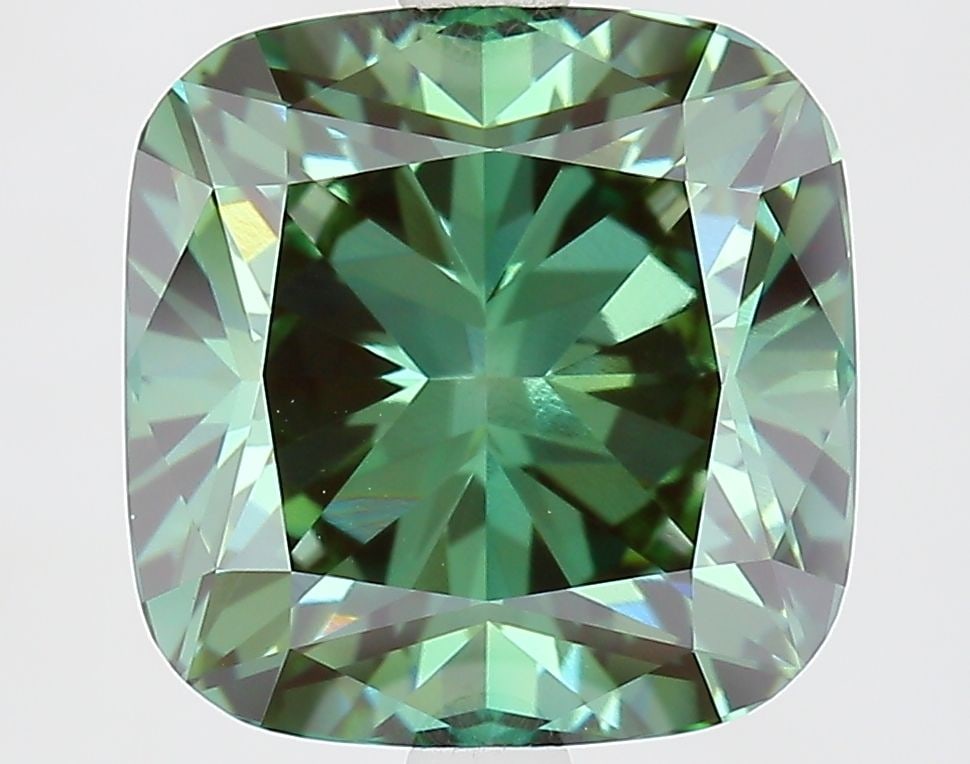 Loose Diamond - CUSHION MODIFIED 4.32ct Fancy Vivid Green VS1: Loose Diamond - CUSHION MODIFIED 4.32ct Fancy Vivid Green VS1 Source: This is a real non-mined Diamond that has been grown in a lab Shape: CUSHION MODIFIED Carats: 4.32 Color: Fancy Vivid Green Certif