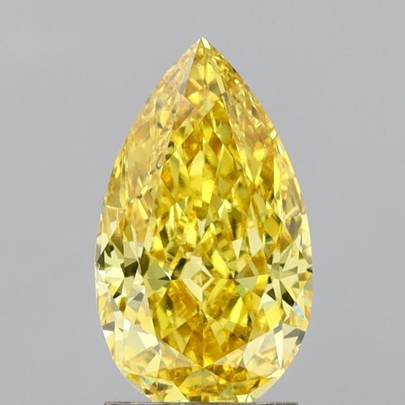 Loose Diamond - PEAR 2.13ct Fancy Vivid Yellow VS2: Loose Diamond - PEAR 2.13ct Fancy Vivid Yellow VS2 Source: This is a real non-mined Diamond that has been grown in a lab Shape: PEAR Carats: 2.13 Color: Fancy Vivid Yellow Certification: IGI Video: