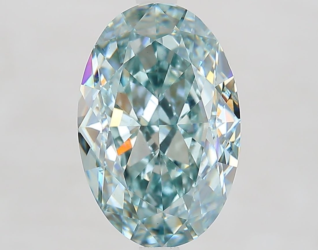 Loose Diamond - OVAL 5.01ct Fancy Intense Blue Green VS1: Loose Diamond - OVAL 5.01ct Fancy Intense Blue Green VS1 Source: This is a real non-mined Diamond that has been grown in a lab Shape: OVAL Carats: 5.01 Color: Fancy Intense Blue Green Certification: I