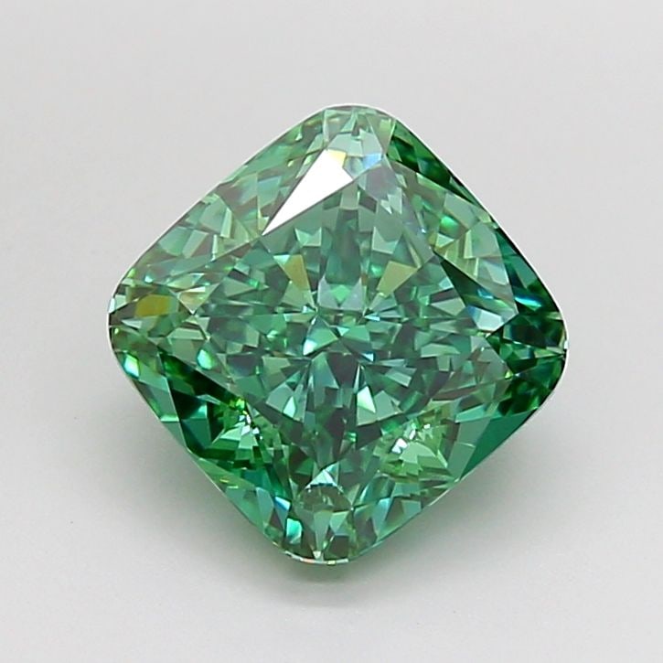 Loose Diamond - CUSHION MODIFIED 3.56ct Fancy Vivid Green VVS2: Loose Diamond - CUSHION MODIFIED 3.56ct Fancy Vivid Green VVS2 Source: This is a real non-mined Diamond that has been grown in a lab Shape: CUSHION MODIFIED Carats: 3.56 Color: Fancy Vivid Green Certi
