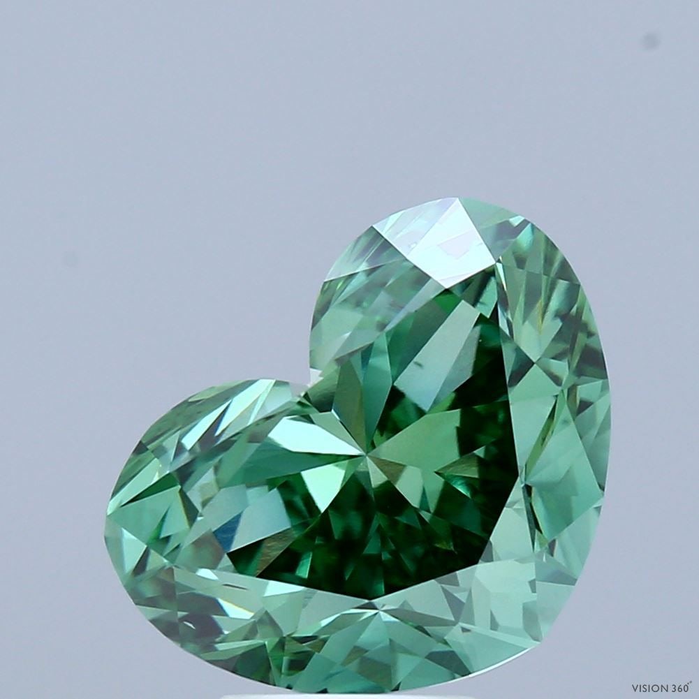 Loose Diamond - HEART 5.22ct Fancy Vivid Green VVS2: Loose Diamond - HEART 5.22ct Fancy Vivid Green VVS2 Source: This is a real non-mined Diamond that has been grown in a lab Shape: HEART Carats: 5.22 Color: Fancy Vivid Green Certification: IGI Video: