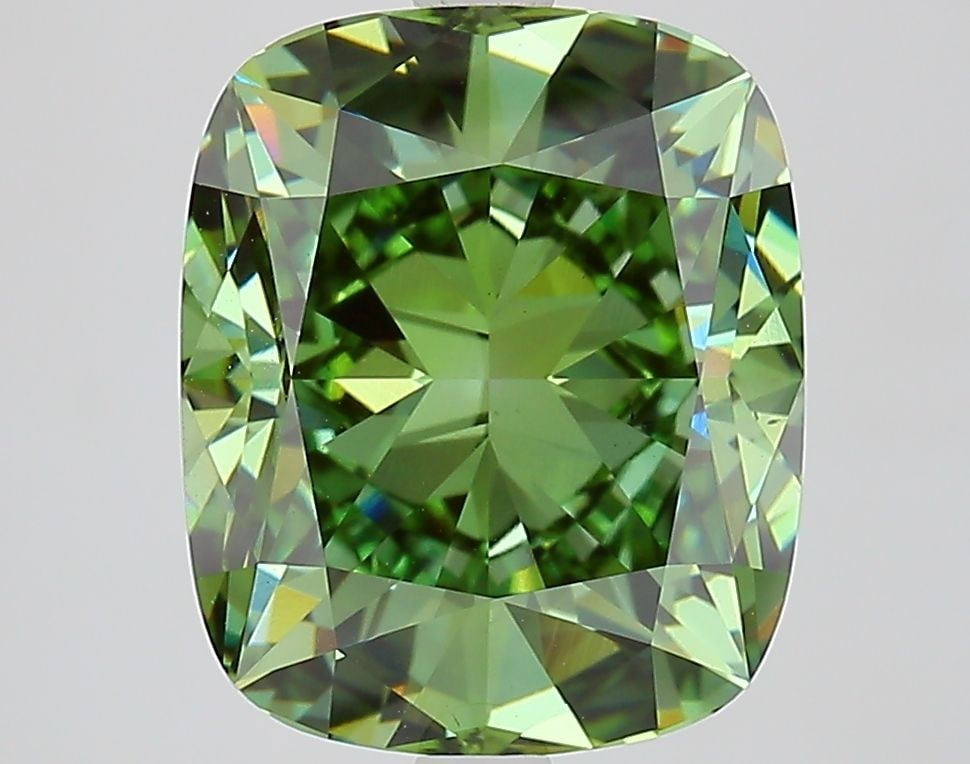 Loose Diamond - CUSHION MODIFIED 5.11ct Fancy Vivid Green VS2: Loose Diamond - CUSHION MODIFIED 5.11ct Fancy Vivid Green VS2 Source: This is a real non-mined Diamond that has been grown in a lab Shape: CUSHION MODIFIED Carats: 5.11 Color: Fancy Vivid Green Certif
