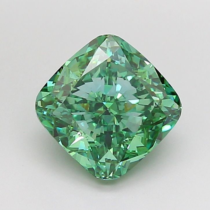 Loose Diamond - CUSHION MODIFIED 3.53ct Fancy Vivid Green VS2: Loose Diamond - CUSHION MODIFIED 3.53ct Fancy Vivid Green VS2 Source: This is a real non-mined Diamond that has been grown in a lab Shape: CUSHION MODIFIED Carats: 3.53 Color: Fancy Vivid Green Certif