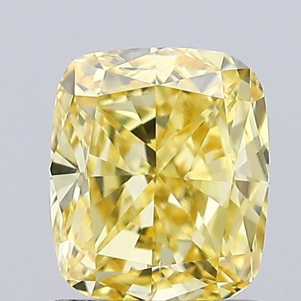 Loose Diamond - CUSHION MODIFIED 1.04ct Fancy Vivid Yellow VS2: Loose Diamond - CUSHION MODIFIED 1.04ct Fancy Vivid Yellow VS2 Source: This is a real non-mined Diamond that has been grown in a lab Shape: CUSHION MODIFIED Carats: 1.04 Color: Fancy Vivid Yellow Cert