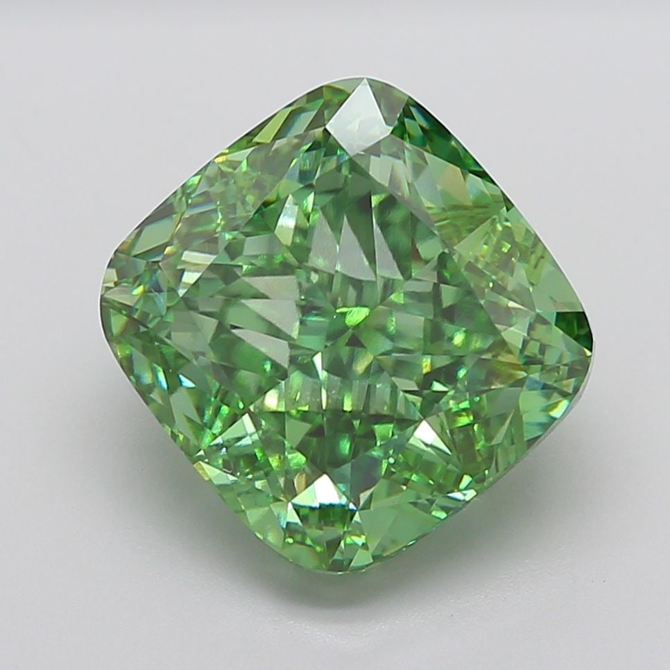 Loose Diamond - CUSHION MODIFIED 15.05ct Fancy Vivid Green VS1: Loose Diamond - CUSHION MODIFIED 15.05ct Fancy Vivid Green VS1 Source: This is a real non-mined Diamond that has been grown in a lab Shape: CUSHION MODIFIED Carats: 15.05 Color: Fancy Vivid Green Cert