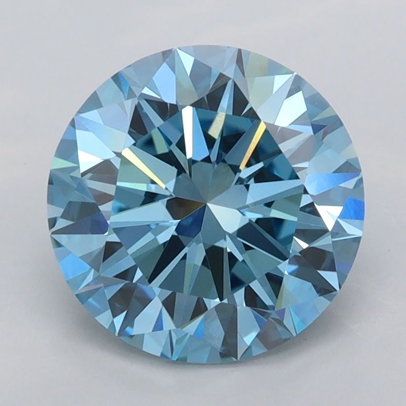 Loose Diamond - ROUND 2.43ct Fancy Vivid Blue VVS2: Loose Diamond - ROUND 2.43ct Fancy Vivid Blue VVS2 Source: This is a real non-mined Diamond that has been grown in a lab Shape: ROUND Carats: 2.43 Color: Fancy Vivid Blue Certification: IGI Video: