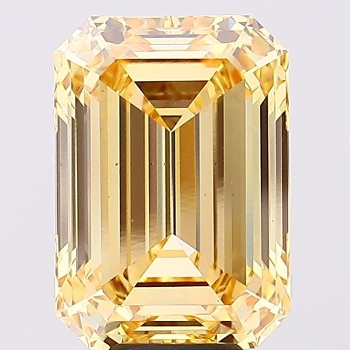 Loose Diamond - EMERALD 9.93ct Fancy Intense Orangey Yellow VS1: Loose Diamond - EMERALD 9.93ct Fancy Intense Orangey Yellow VS1 Source: This is a real non-mined Diamond that has been grown in a lab Shape: EMERALD Carats: 9.93 Color: Fancy Intense Orangey Yellow Ce