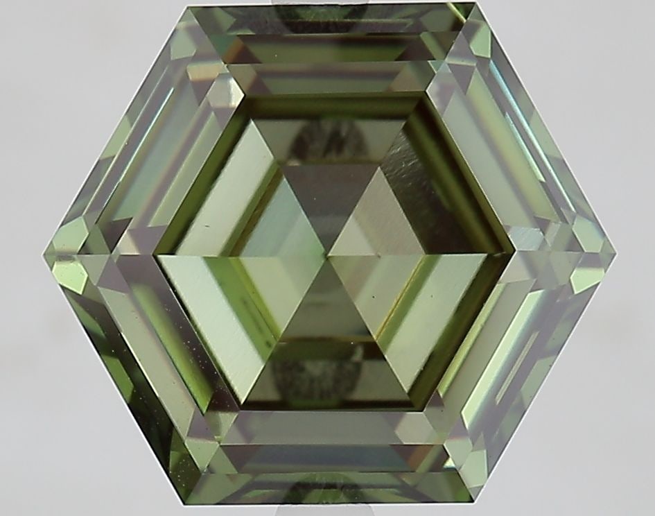 Loose Diamond - HEXAGONAL 6.13ct Fancy Intense Green VS1: Loose Diamond - HEXAGONAL 6.13ct Fancy Intense Green VS1 Source: This is a real non-mined Diamond that has been grown in a lab Shape: HEXAGONAL Carats: 6.13 Color: Fancy Intense Green Certification: I