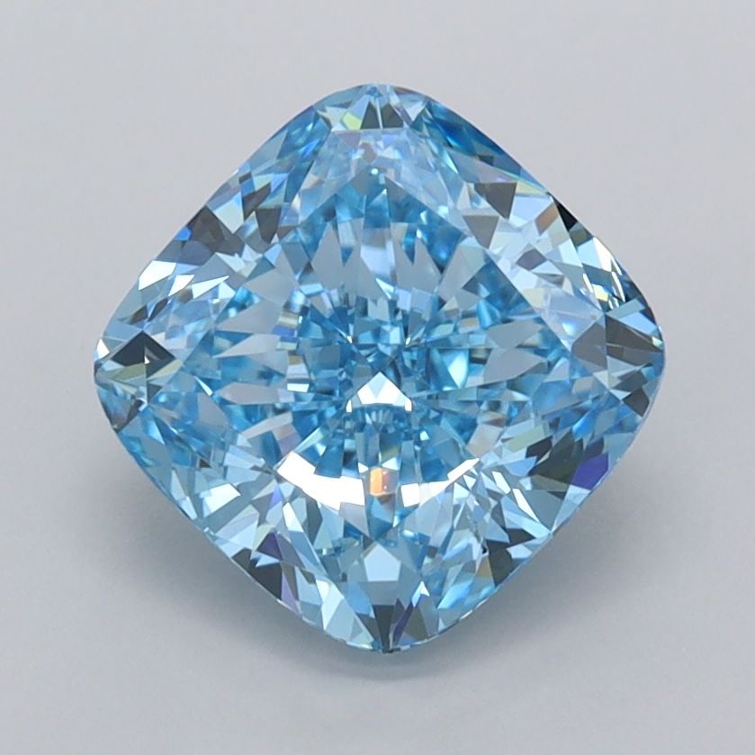Loose Diamond - CUSHION MODIFIED 2.1ct Fancy Vivid Blue VS2: Loose Diamond - CUSHION MODIFIED 2.1ct Fancy Vivid Blue VS2 Source: This is a real non-mined Diamond that has been grown in a lab Shape: CUSHION MODIFIED Carats: 2.1 Color: Fancy Vivid Blue Certificat