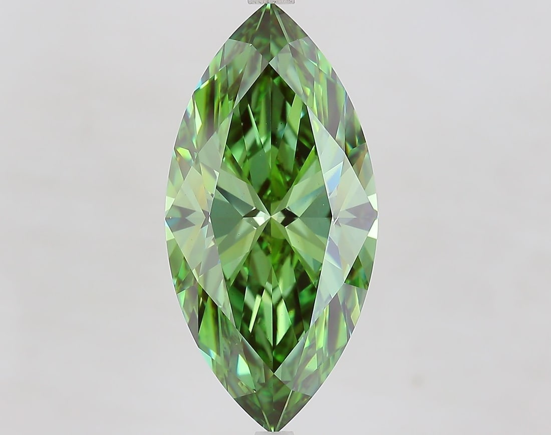 Loose Diamond - MARQUISE 7.0ct Fancy Vivid Green VS2: Loose Diamond - MARQUISE 7.0ct Fancy Vivid Green VS2 Source: This is a real non-mined Diamond that has been grown in a lab Shape: MARQUISE Carats: 7.0 Color: Fancy Vivid Green Certification: IGI Video
