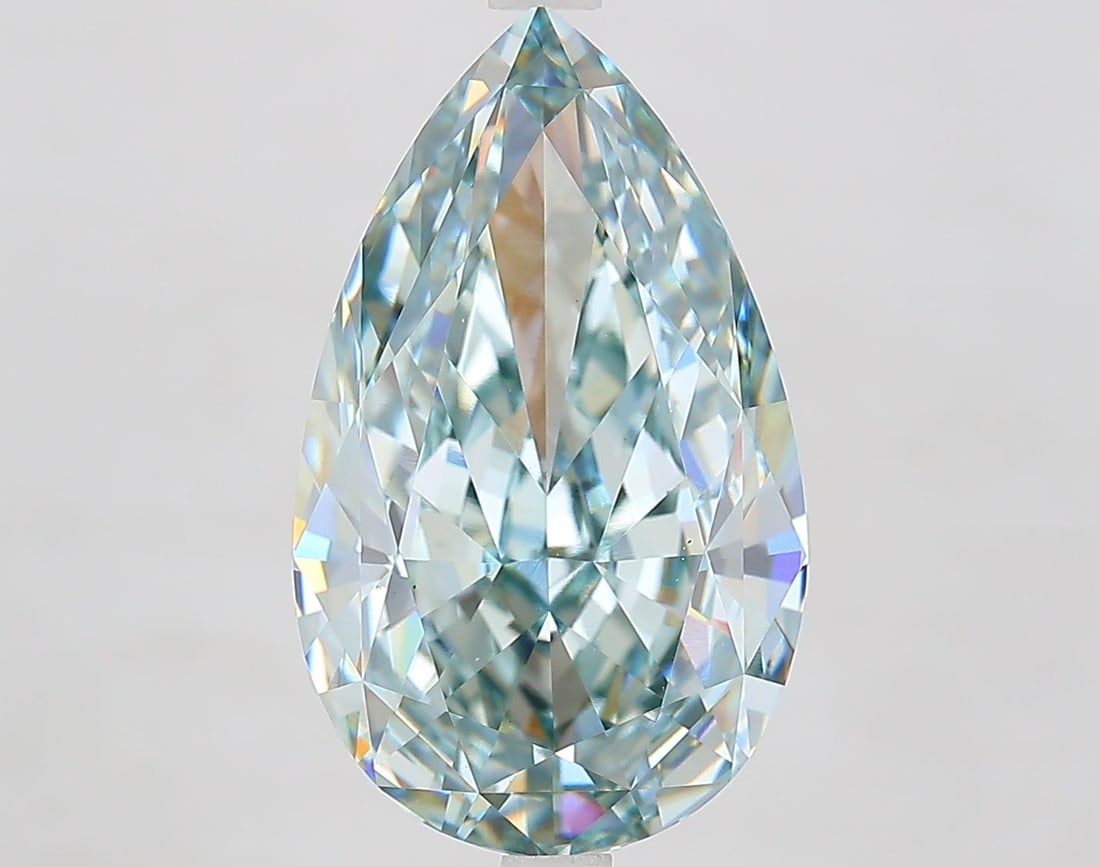 Loose Diamond - PEAR 7.66ct Fancy Intense Blue Green VS1: Loose Diamond - PEAR 7.66ct Fancy Intense Blue Green VS1 Source: This is a real non-mined Diamond that has been grown in a lab Shape: PEAR Carats: 7.66 Color: Fancy Intense Blue Green Certification: I