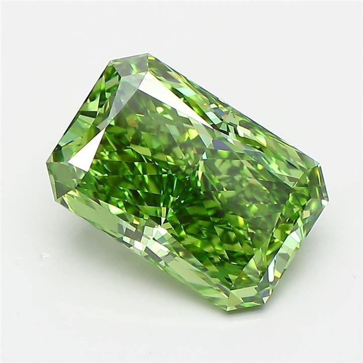 Loose Diamond - RADIANT 3.04ct Fancy Vivid Green VVS2: Loose Diamond - RADIANT 3.04ct Fancy Vivid Green VVS2 Source: This is a real non-mined Diamond that has been grown in a lab Shape: RADIANT Carats: 3.04 Color: Fancy Vivid Green Certification: IGI Vide