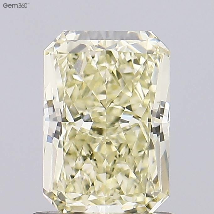 Loose Diamond - RADIANT 1.02ct Fancy Light Yellow VS2: Loose Diamond - RADIANT 1.02ct Fancy Light Yellow VS2 Source: This is a real non-mined Diamond that has been grown in a lab Shape: RADIANT Carats: 1.02 Color: Fancy Light Yellow Certification: IGI Vid