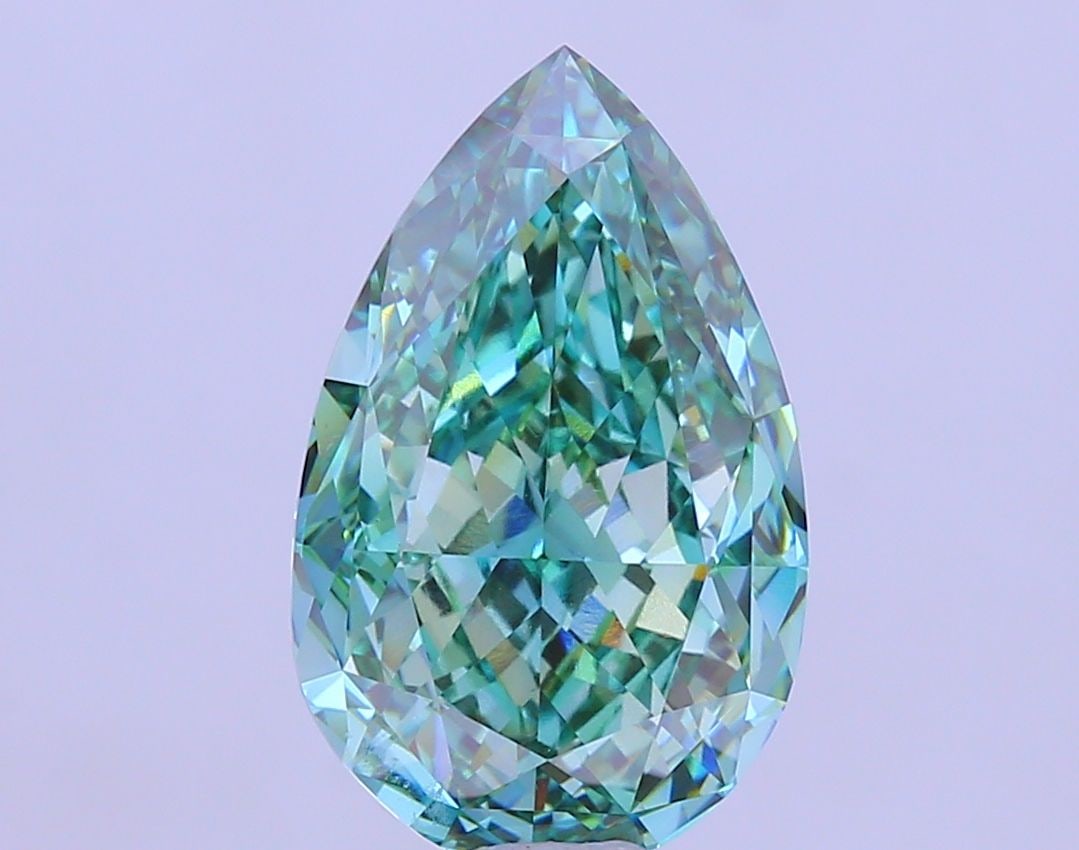 Loose Diamond - PEAR 15.35ct Fancy Vivid Green VVS2: Loose Diamond - PEAR 15.35ct Fancy Vivid Green VVS2 Source: This is a real non-mined Diamond that has been grown in a lab Shape: PEAR Carats: 15.35 Color: Fancy Vivid Green Certification: IGI Video: