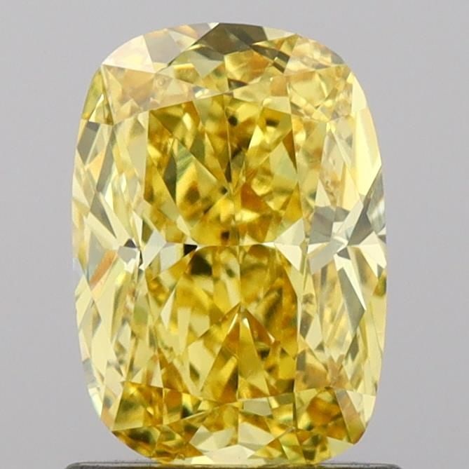 Loose Diamond - CUSHION BRILLIANT 0.97ct Fancy Vivid Yellow VS1: Loose Diamond - CUSHION BRILLIANT 0.97ct Fancy Vivid Yellow VS1 Source: This is a real non-mined Diamond that has been grown in a lab Shape: CUSHION BRILLIANT Carats: 0.97 Color: Fancy Vivid Yellow Ce