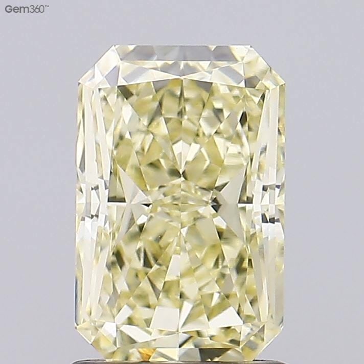 Loose Diamond - RADIANT 1.53ct Fancy Light Yellow VVS2: Loose Diamond - RADIANT 1.53ct Fancy Light Yellow VVS2 Source: This is a real non-mined Diamond that has been grown in a lab Shape: RADIANT Carats: 1.53 Color: Fancy Light Yellow Certification: IGI Vi