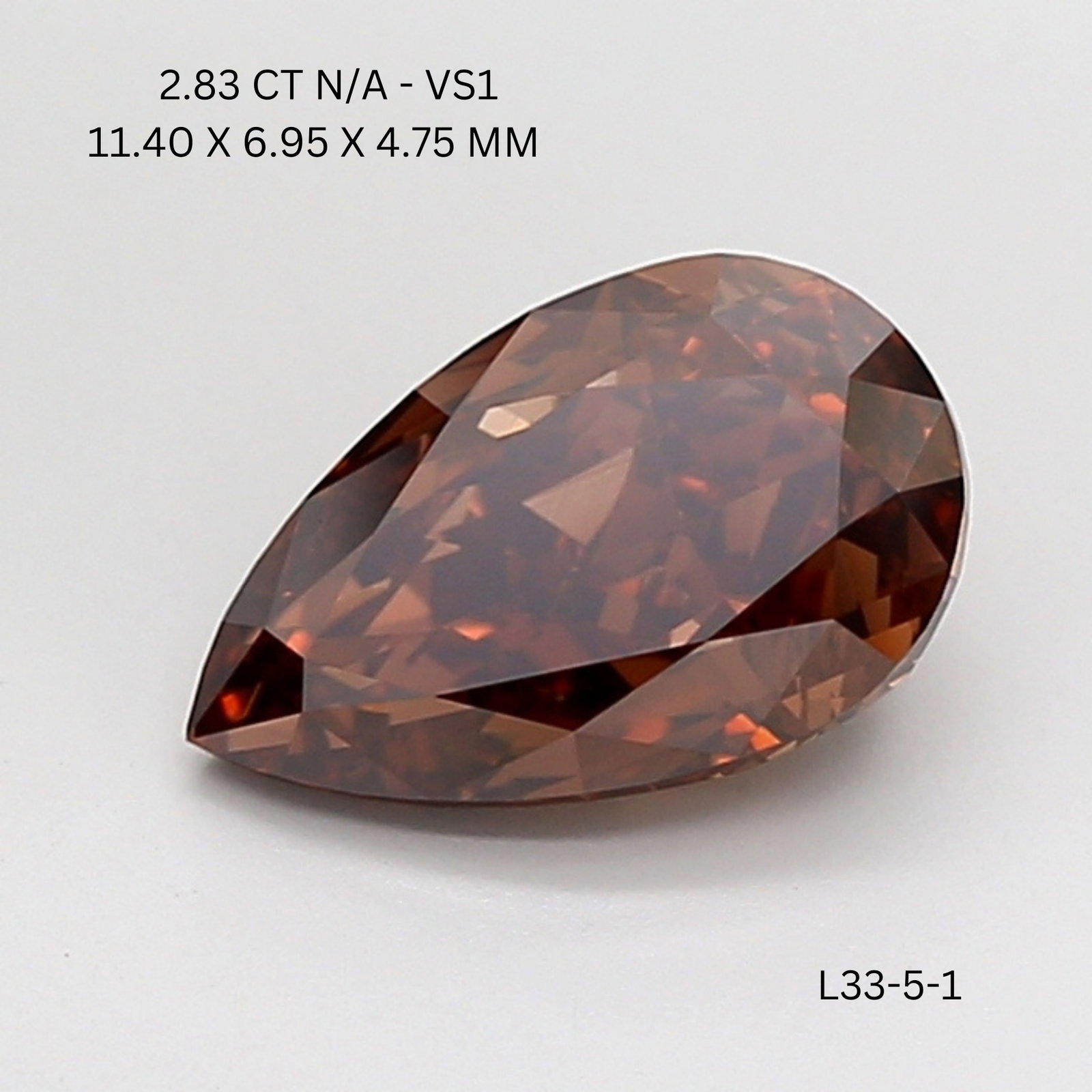 Loose Diamond - PEAR 2.83ct Brownish VS1: Loose Diamond - PEAR 2.83ct Brownish VS1 Source: This is a real non-mined Diamond that has been grown in a lab Shape: PEAR Carats: 2.83 Color: Brownish Certification: NONE Video: