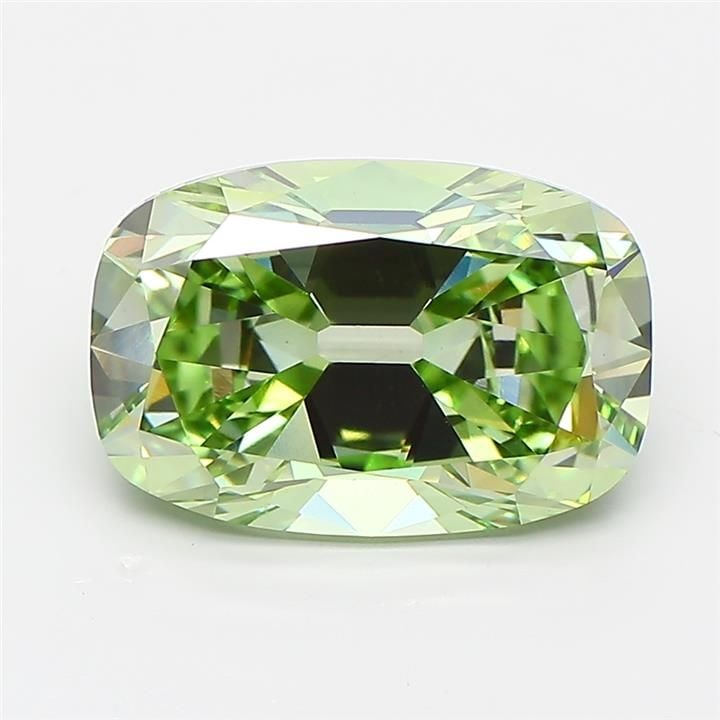 Loose Diamond - CUSHION BRILLIANT 3.54ct Fancy Vivid Green VS1: Loose Diamond - CUSHION BRILLIANT 3.54ct Fancy Vivid Green VS1 Source: This is a real non-mined Diamond that has been grown in a lab Shape: CUSHION BRILLIANT Carats: 3.54 Color: Fancy Vivid Green Cert