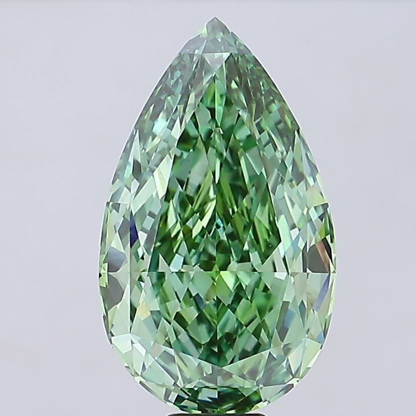 Loose Diamond - PEAR 16.55ct Fancy Vivid Green VVS2: Loose Diamond - PEAR 16.55ct Fancy Vivid Green VVS2 Source: This is a real non-mined Diamond that has been grown in a lab Shape: PEAR Carats: 16.55 Color: Fancy Vivid Green Certification: IGI Video: