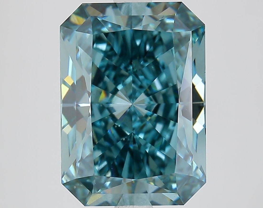 Loose Diamond - RADIANT 4.06ct Fancy Vivid Greenish Blue VS1: Loose Diamond - RADIANT 4.06ct Fancy Vivid Greenish Blue VS1 Source: This is a real non-mined Diamond that has been grown in a lab Shape: RADIANT Carats: 4.06 Color: Fancy Vivid Greenish Blue Certific