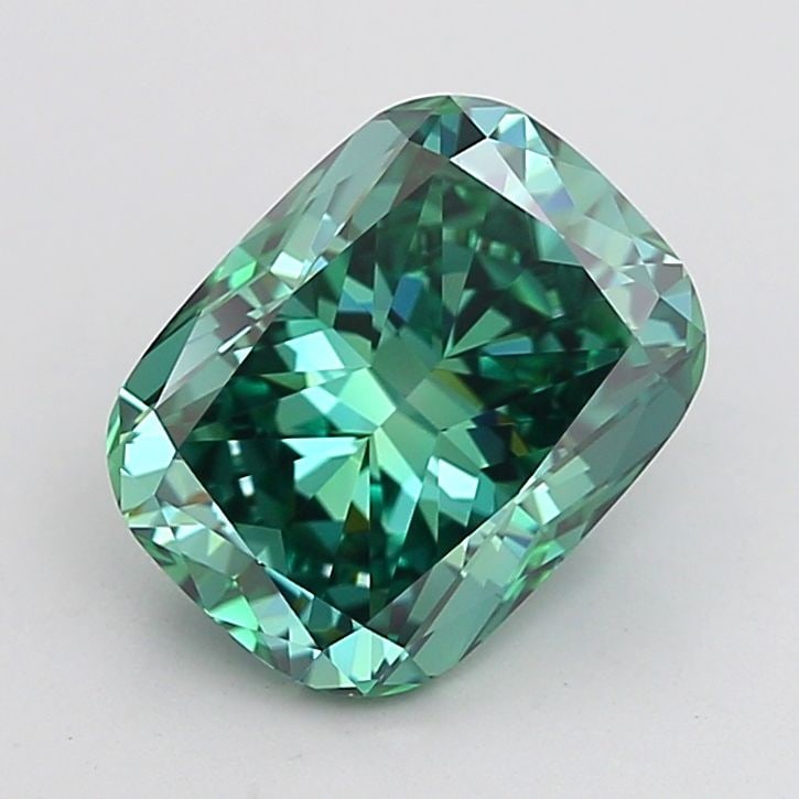 Loose Diamond - CUSHION MODIFIED 3.27ct Fancy Vivid Green VVS2: Loose Diamond - CUSHION MODIFIED 3.27ct Fancy Vivid Green VVS2 Source: This is a real non-mined Diamond that has been grown in a lab Shape: CUSHION MODIFIED Carats: 3.27 Color: Fancy Vivid Green Certi