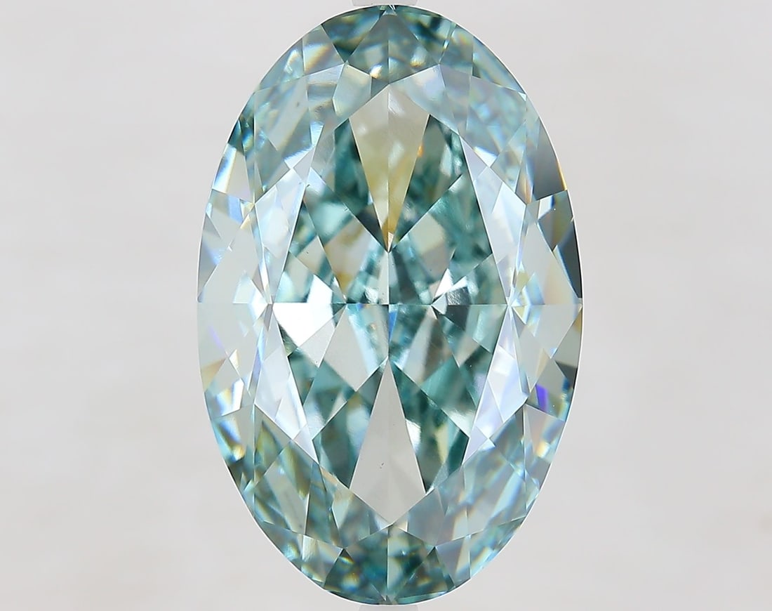 Loose Diamond - OVAL 15.03ct Fancy Intense Blueish Green VS1: Loose Diamond - OVAL 15.03ct Fancy Intense Blueish Green VS1 Source: This is a real non-mined Diamond that has been grown in a lab Shape: OVAL Carats: 15.03 Color: Fancy Intense Blueish Green Certific