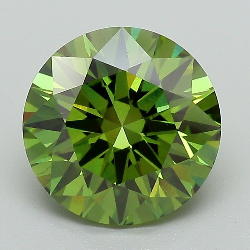 Ideal Loose Diamond - ROUND 3.1ct Fancy Vivid Green VS1: Ideal Loose Diamond - ROUND 3.1ct Fancy Vivid Green VS1 Source: This is a real non-mined Diamond that has been grown in a lab Shape: ROUND Carats: 3.1 Color: Fancy Vivid Green Certification: IGI Video