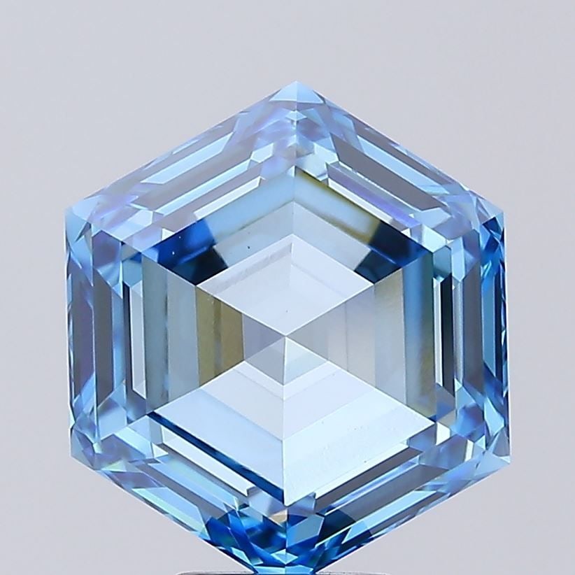Loose Diamond - HEXAGONAL 7.06ct Fancy Vivid Blue VVS2: Loose Diamond - HEXAGONAL 7.06ct Fancy Vivid Blue VVS2 Source: This is a real non-mined Diamond that has been grown in a lab Shape: HEXAGONAL Carats: 7.06 Color: Fancy Vivid Blue Certification: IGI Vi