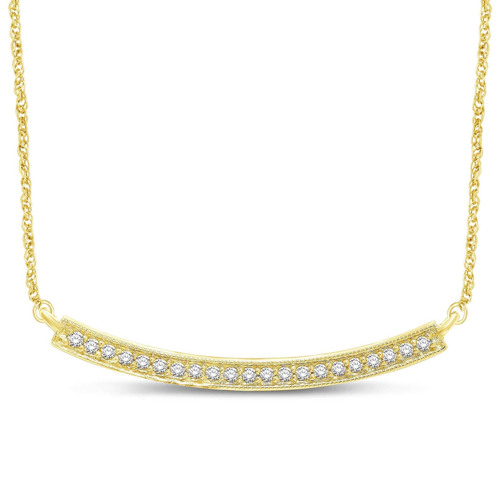 14K Yellow Gold 1/6 Ct.Tw. Diamond Stackable Necklace: 14K Yellow Gold 1/6 Ct.Tw. Diamond Stackable Necklace This Beautiful Necklace Is Available In 14K Yellow Gold. There Are 21 Round Diamonds With A Total Carat Weight Of 1/6 Ct Set In A Shared Prong Set