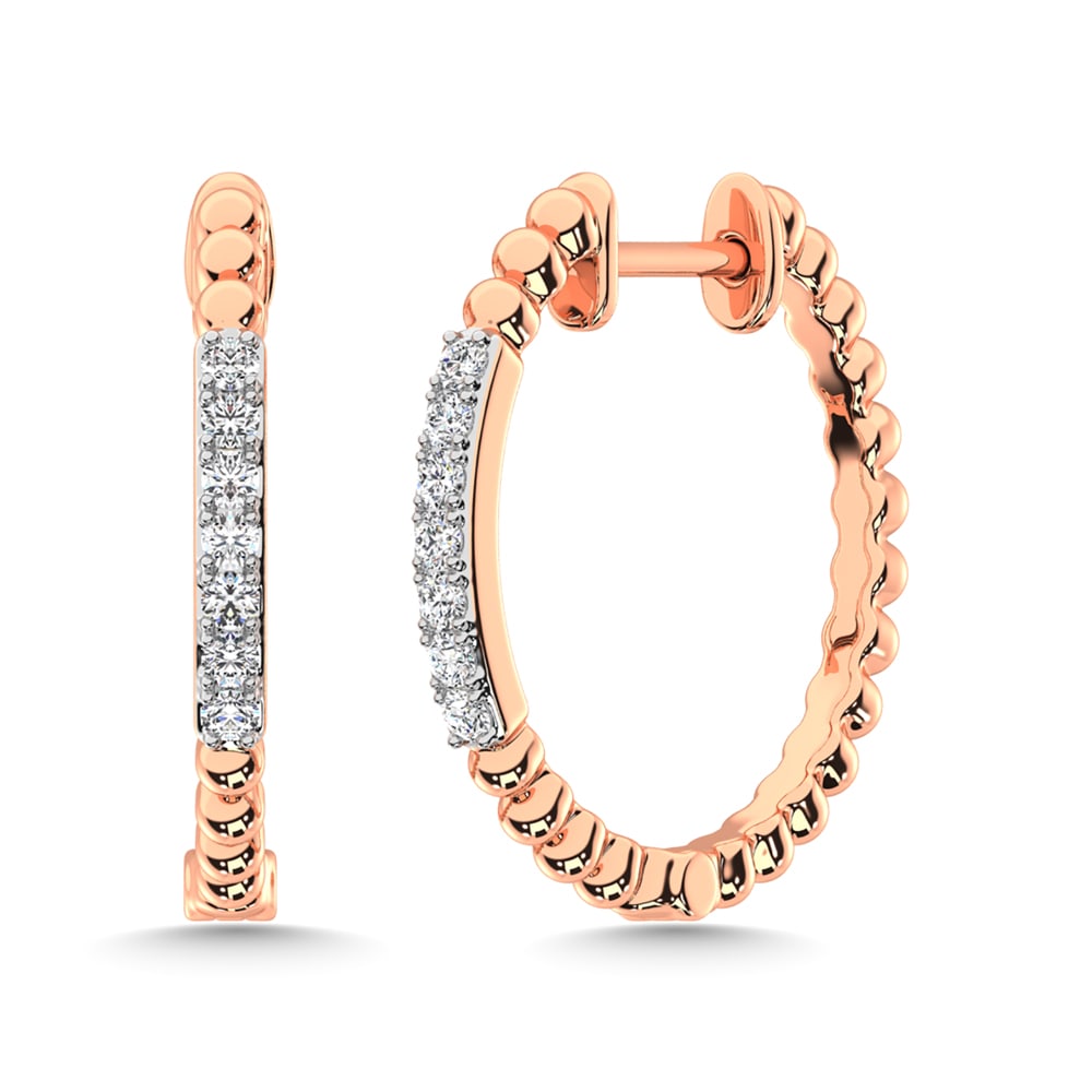 10K Rose Gold Diamond 1/6 Ct.Tw. Hoop Earrings: 10K Rose Gold Diamond 1/6 Ct.Tw. Hoop Earrings 10k Rose Gold Stone Color: G-h Stone Clarity: I1 This item may take 2-5 weeks for shipping. PLEASE NOTE: Framed, Large, or heavy items do not have shippi