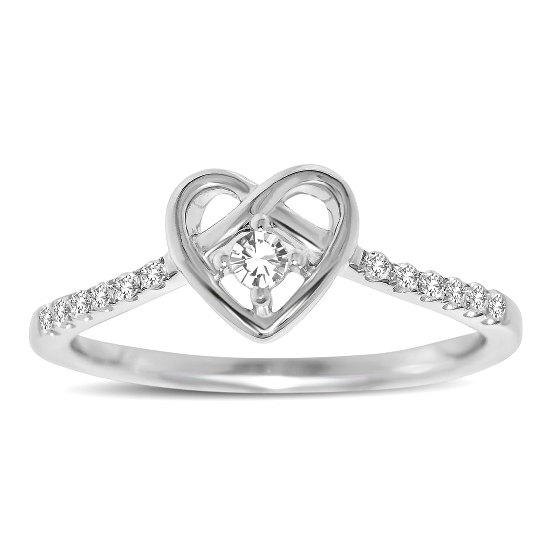10K White Gold 1/5 Ct.tw Diamond Heart Ring: 10K White Gold 1/5 Ct.tw Diamond Heart Ring This special promise ring beautifully crafted in cool 10K white gold, this meaningful design features single row of glistening diamonds. A Centered with hea