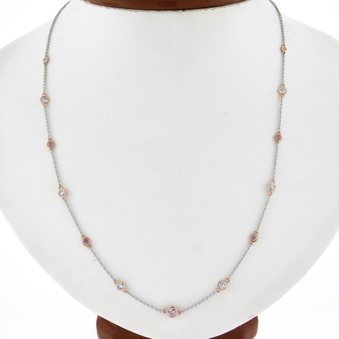 Platinum Rose Gold GIA 1.1ctw Pink White Diamond Necklace Adjustable Chain (1 of 7)