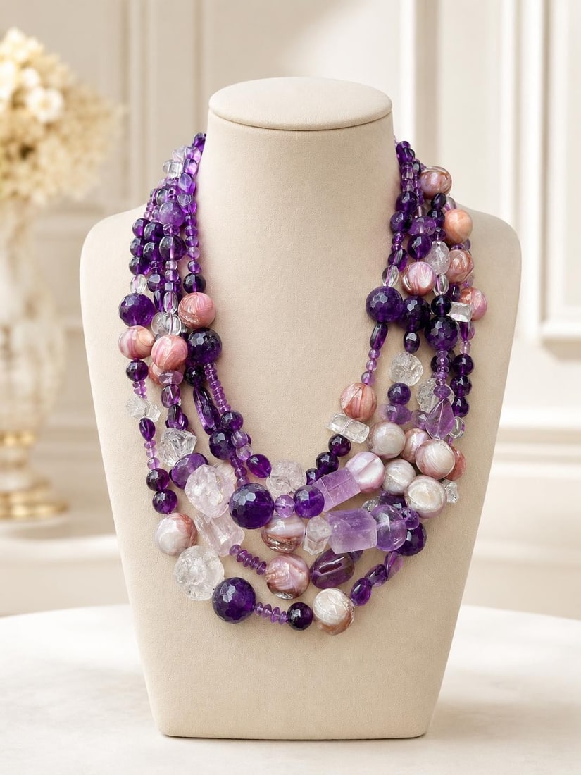 Nicholas Varney 18k Gold Clasp Amethyst Quartz Bead Necklace (1 of 9)