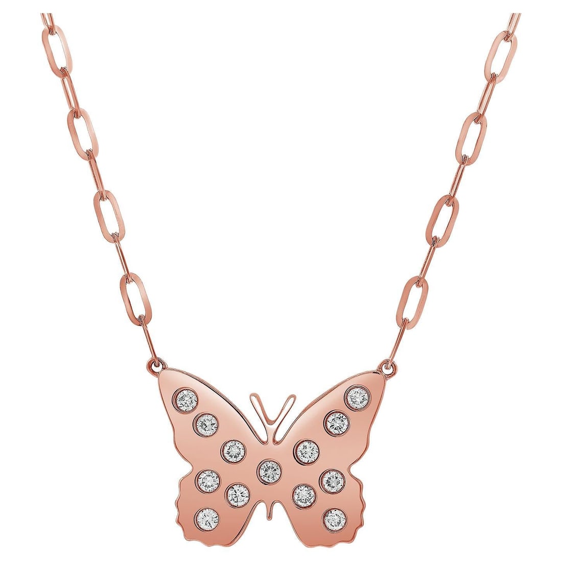 Harbor Diamonds 14K Rose Gold Diamond Butterfly Pendant Necklace 0.42ct Adjustable: Harbor Diamonds 14K Rose Gold Diamond Butterfly Pendant Necklace 0.42ct Adjustable This exquisite Diamond Butterfly Pendant Necklace is crafted from 14 karat rose gold and features a stunning butterfl