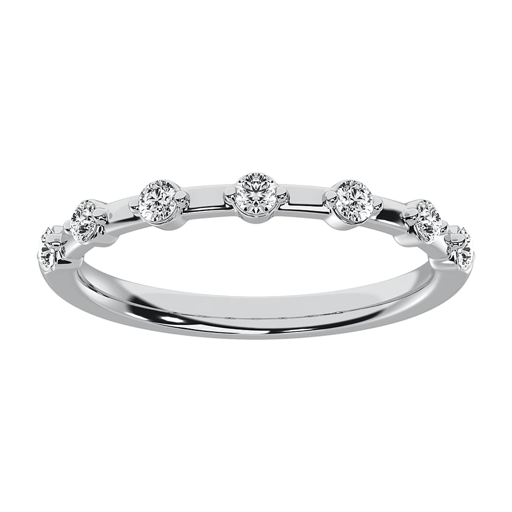 14K White Gold 1/5 Ct.Tw. Diamond Stack Bands: 14K White Gold 1/5 Ct.Tw. Diamond Stack Bands 14k White Gold Stone Color: G-h Stone Clarity: I1 Each ring is presented in standard size 6.5. Complimentary resizing is available between sizes 510 (in 1