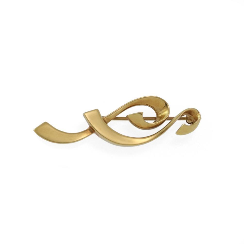 Tiffany Co Paloma Picasso Music Notes 18k Gold Brooch: Tiffany Co Paloma Picasso Music Notes 18k Gold Brooch Add a touch of sophistication to your collection with this authentic Tiffany & Co. brooch designed by Paloma Picasso, featuring a unique partial t