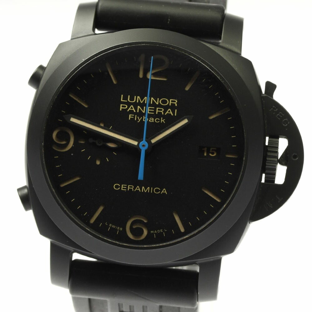 PANERAI Luminor 1950 Chrono Flyback PAM00580 Men's Watch Ceramic Black Dial: PANERAI Luminor 1950 Chrono Flyback PAM00580 Men's Watch Ceramic Black Dial Introducing the PANERAI PAM00580 Luminor 1950 Chrono Flyback Date Men's Watch, a sophisticated timepiece designed for those 