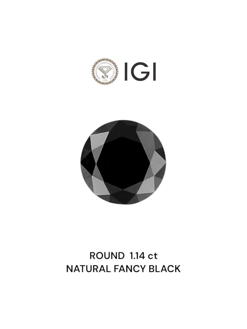 Loose Diamond - ROUND 1.14ct Fancy Black: Loose Diamond - ROUND 1.14ct Fancy Black Source: Natural Shape: ROUND Carats: 1.14 Color: Fancy Black Certification: IGI Video: