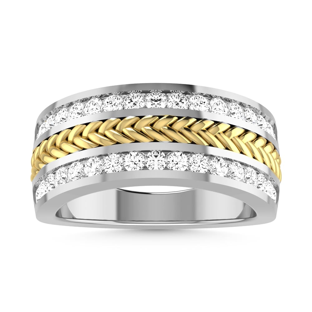 10K Two Tone Diamond 1 Ct.Tw. Mens Wedding Band: 10K Two Tone Diamond 1 Ct.Tw. Mens Wedding Band 10k Two Tone Stone Color: G-h Stone Clarity: I2-i3 Each ring is presented in standard size 6.5. Complimentary resizing is available between sizes 510 (i