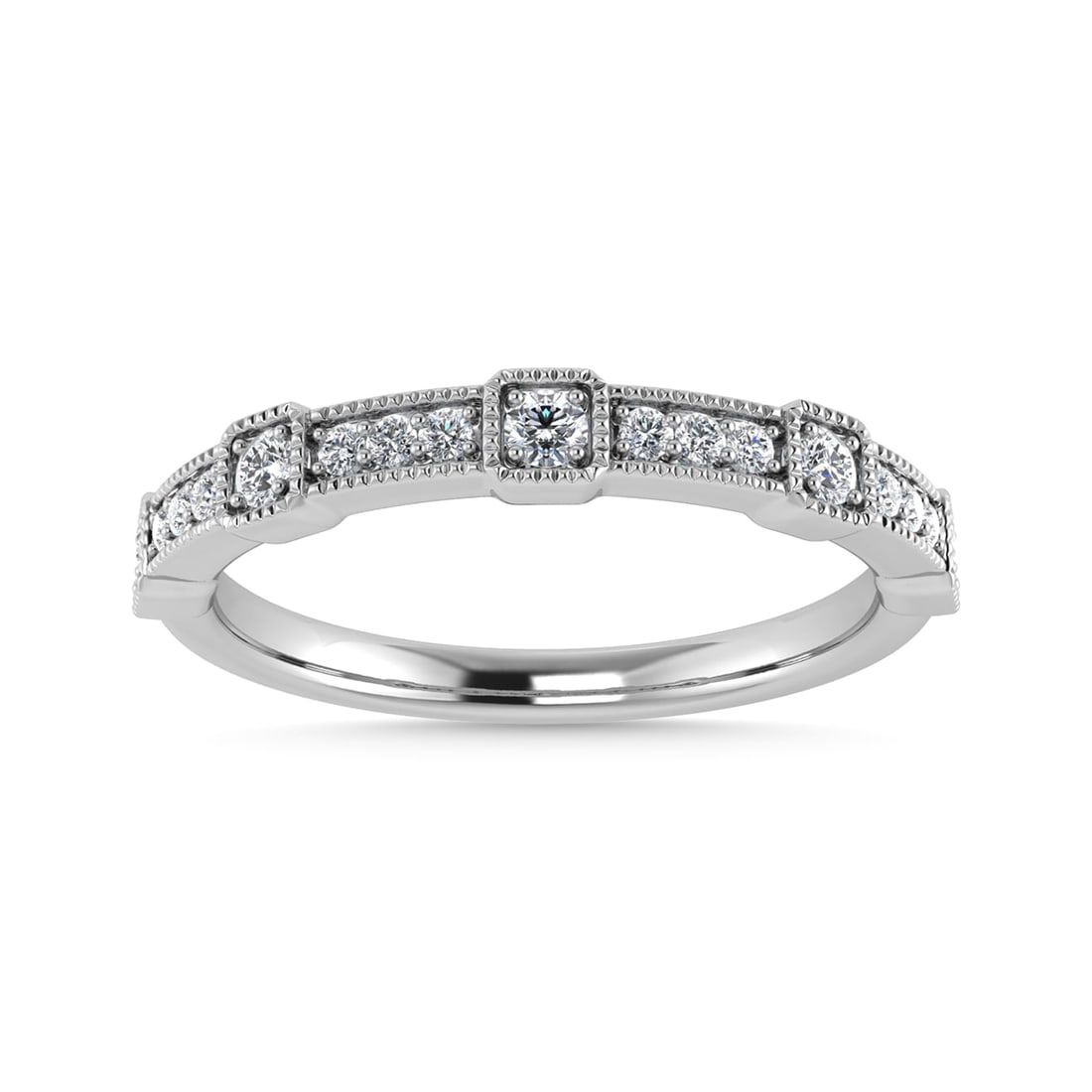 Diamond 1/6 Ct.Tw. Stackable Band in 14K White Gold: Diamond 1/6 Ct.Tw. Stackable Band in 14K White Gold 14k White Gold Stone Color: G-h Stone Clarity: I1 Each ring is presented in standard size 6.5. Complimentary resizing is available between sizes 510