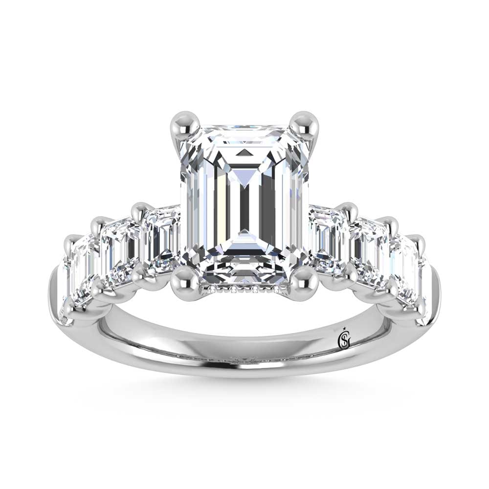 14K White Gold Lab Grown Diamond 5 3/4 Ct.Tw. Emerald Shape Engagement Ring (IGI Certified Center: 14K White Gold Lab Grown Diamond 5 3/4 Ct.Tw. Emerald Shape Engagement Ring (IGI Certified Center 4ct) This elegant diamond engagement ring crafted in 14k White gold, features a Emerald -cut center st