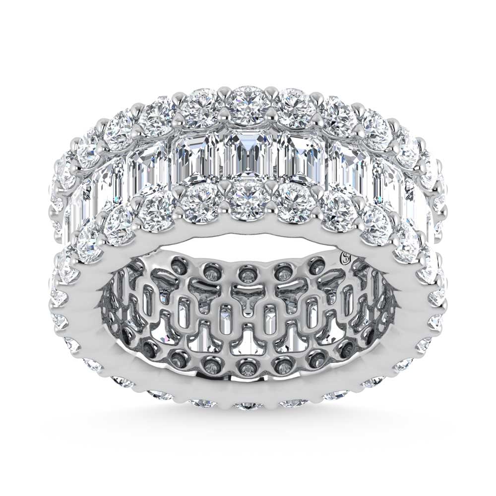 14K White Gold Lab Grown Diamond 7 Ct.Tw. Round and Emerald Shape Fashion Band: 14K White Gold Lab Grown Diamond 7 Ct.Tw. Round and Emerald Shape Fashion Band A statement of true luxury, this 14K white gold band features 7 Ct.Tw. of lab grown round and emerald diamonds for breath
