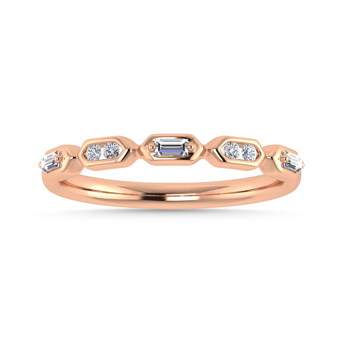 Diamond 1/6 Ct.Tw. Stack Band in 14K Rose Gold: Diamond 1/6 Ct.Tw. Stack Band in 14K Rose Gold 14k Rose Gold Stone Color: G-h Stone Clarity: I1 Each ring is presented in standard size 6.5. Complimentary resizing is available between sizes 510 (in 1