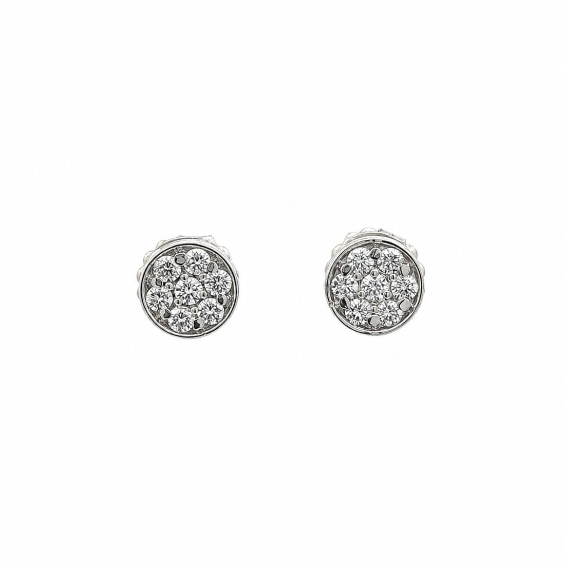 Round Cluster Diamond Stud Earrings 0.55ctw in 13-14k White Gold: Round Cluster Diamond Stud Earrings 0.55ctw in 13-14k White Gold Round disk cluster stud earrings set with 14 natural genuine round brilliant cut diamonds in solid 13-14k white gold. These pierced ear