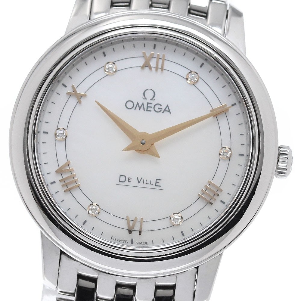 OMEGA De Ville Prestige 424.10.27.60.55.001 Womens Quartz Diamond Watch: OMEGA De Ville Prestige 424.10.27.60.55.001 Womens Quartz Diamond Watch Omega De Ville Prestige ladies quartz wristwatch in pre-owned condition. The watch is from Switzerland and is designed for women