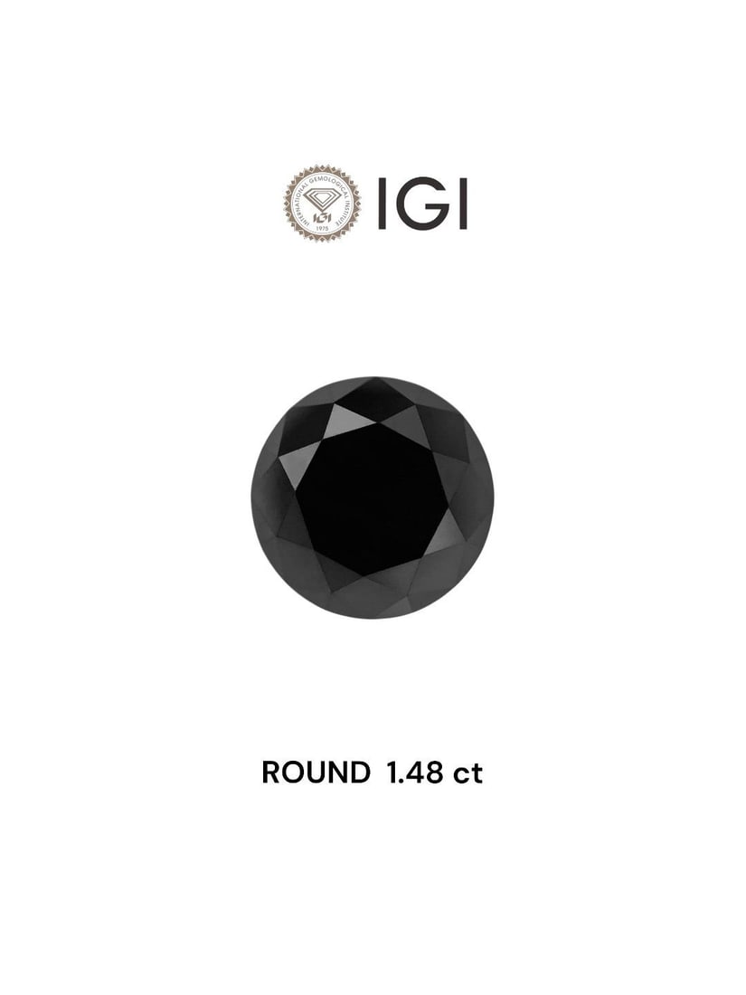 Loose Diamond - ROUND 1.48ct Black: Loose Diamond - ROUND 1.48ct Black Source: Natural Shape: ROUND Carats: 1.48 Color: Black Certification: IGI Video: