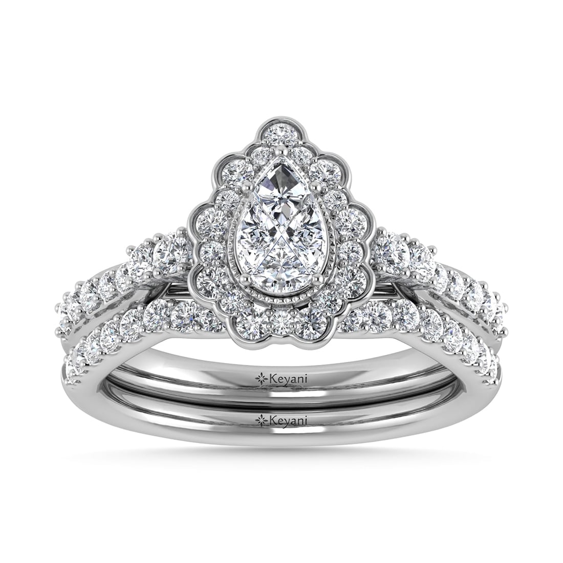 14K White Gold Diamond 1 Ct.Tw. Pear Shape Bridal Ring: 14K White Gold Diamond 1 Ct.Tw. Pear Shape Bridal Ring 14k White Gold Stone Color: G-h Stone Clarity: Si2 Each ring is presented in standard size 6.5. Complimentary resizing is available between sizes